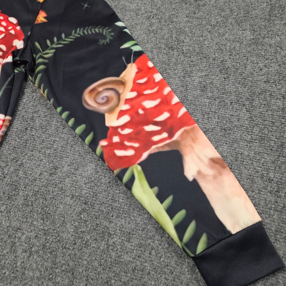 Mushroom Print Hoodie Womens Medium Black Multicolor Full Zip Cottagecore Y2K - Picture 4 of 7